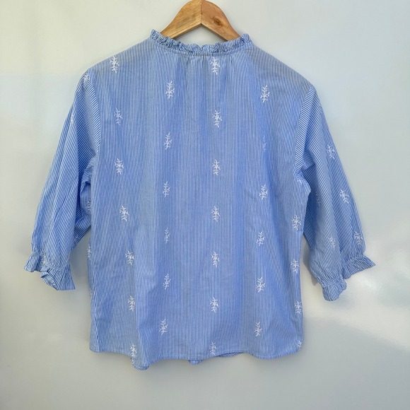 St John's Bay Top Embroidered Ruffle Neck Cotton Stripe Top Small Summer - Picture 8 of 10